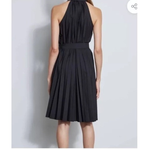 $375 Elie Tahari Pleated Trapeze Black Accordian Pleat Midi Dress No Belt 4 6 8 - Picture 5 of 8